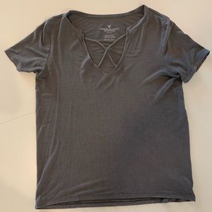 Grey crossed neckline tee